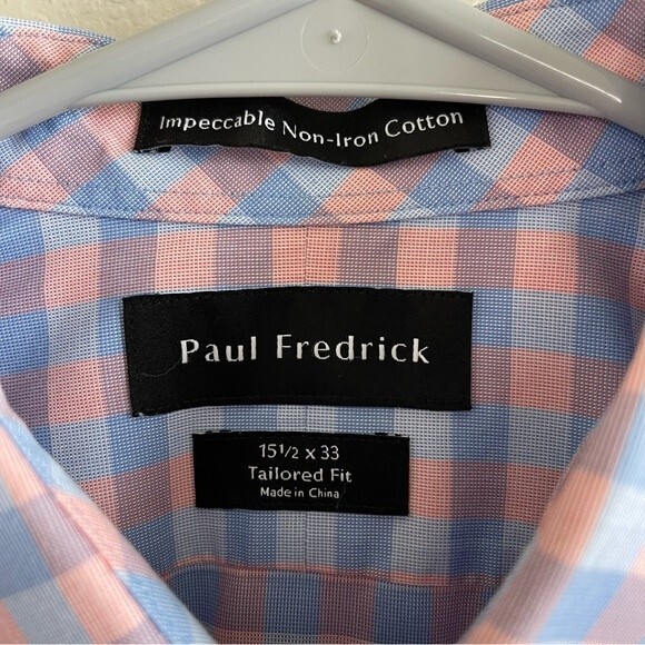 Paul Fredrick Tailored Fit Long Sleeve Button Down Plaid Shirt Mens 15.5 x 33 - Picture 4 of 8